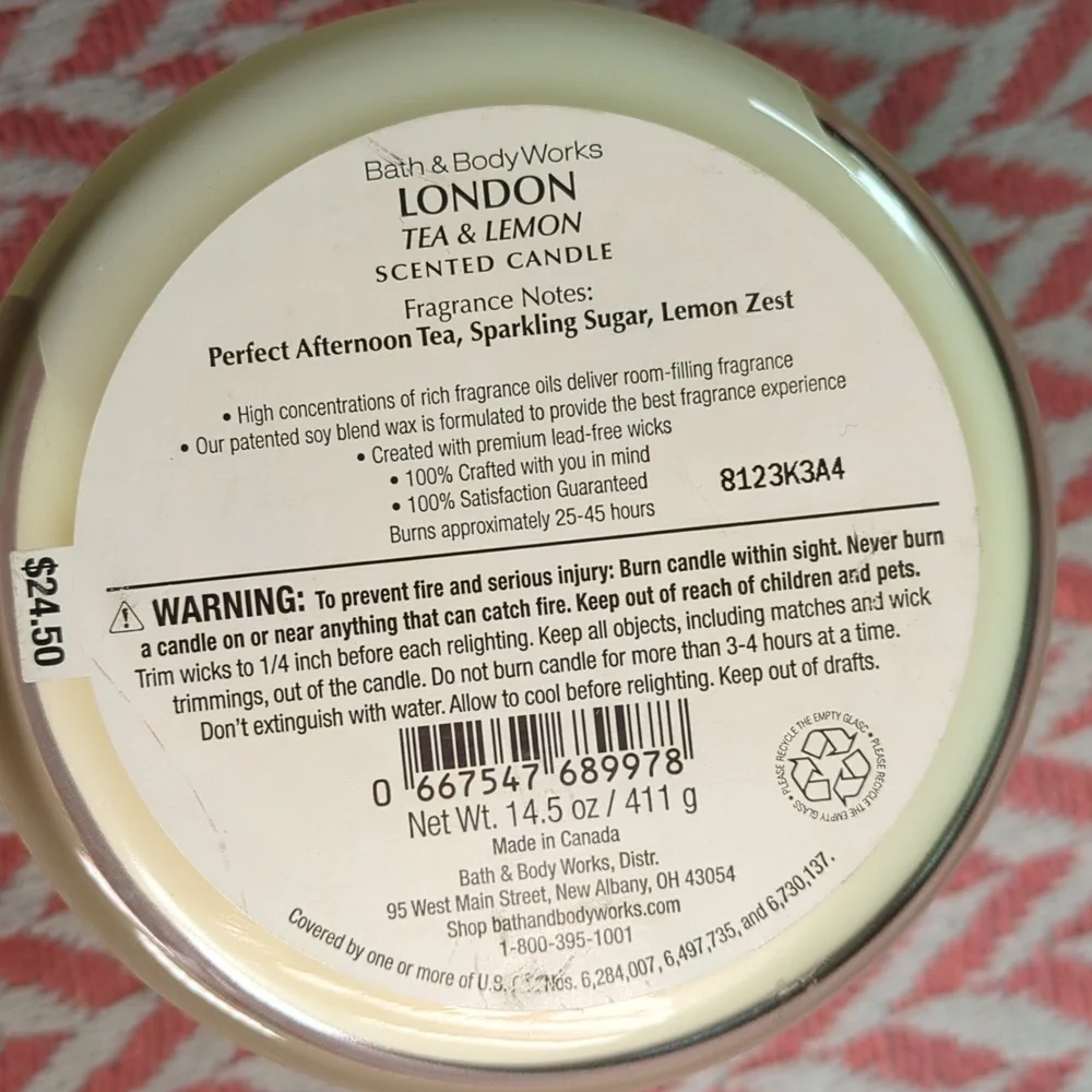 NWT BBW Bath & Body Works London Tea and Lemon 3-Wick Candle - Picture 4 of 4